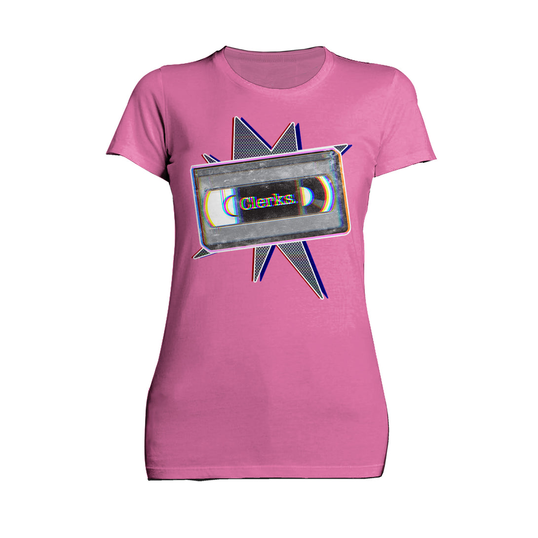Kevin Smith Clerks VHS Cassette Glitch Retro 1990s Pop Art Official Women's T-Shirt Pink - Urban Species
