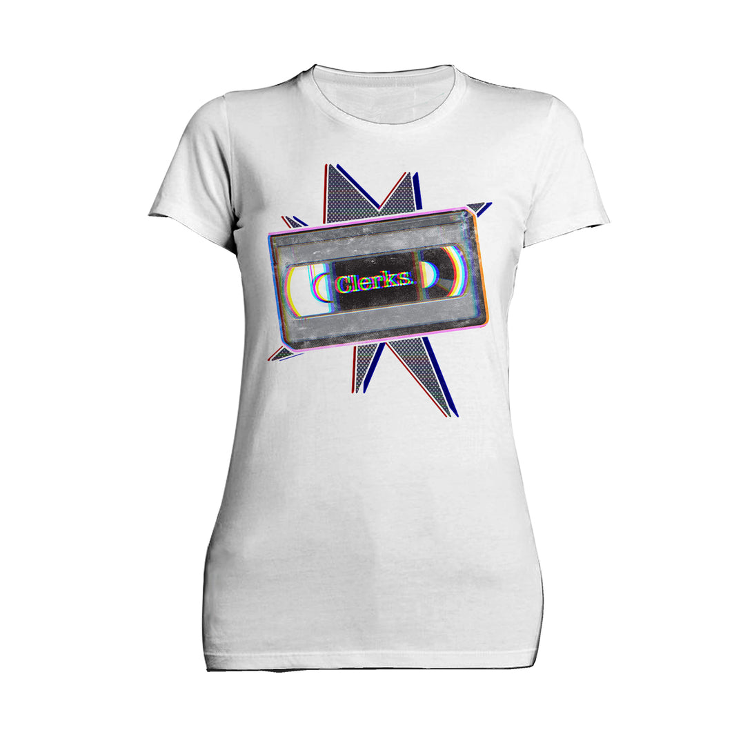 Kevin Smith Clerks VHS Cassette Glitch Retro 1990s Pop Art Official Women's T-Shirt White - Urban Species