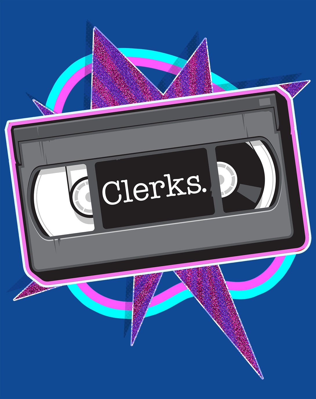 Kevin Smith Clerks VHS Tape Meme Icon Vintage 1990s Pop Art Official Men's T-Shirt Blue - Urban Species Design Close Up