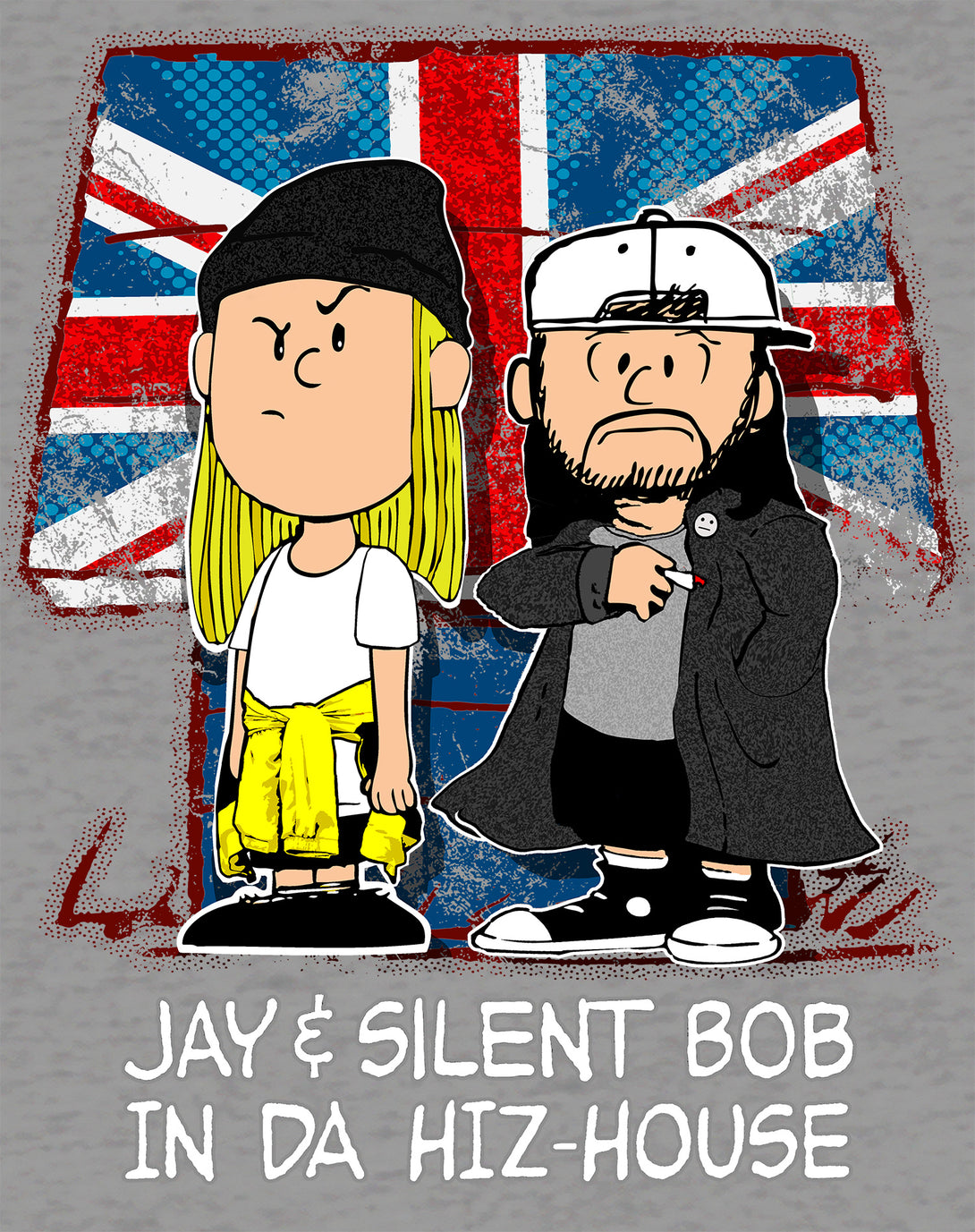 Kevin Smith Jay & Silent Bob-Nuts Remix Da Hiz-House UK Excl Official Men's T-Shirt Sports Grey - Urban Species Design Close Up