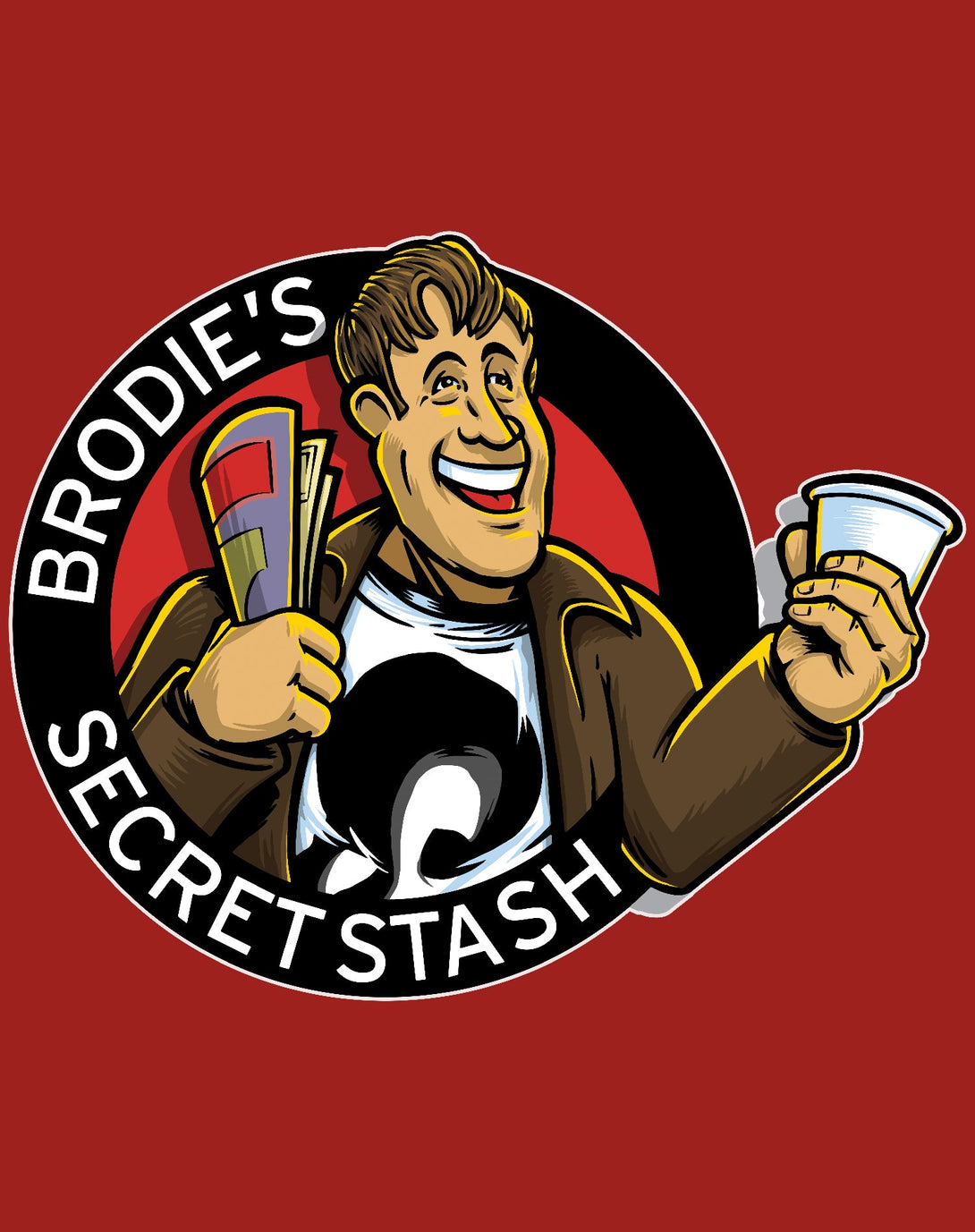 Kevin Smith Jay & Silent Bob Reboot Brodie's Secret Stash Comic Book Store Logo Official Women's T-Shirt Red - Urban Species Design Close Up