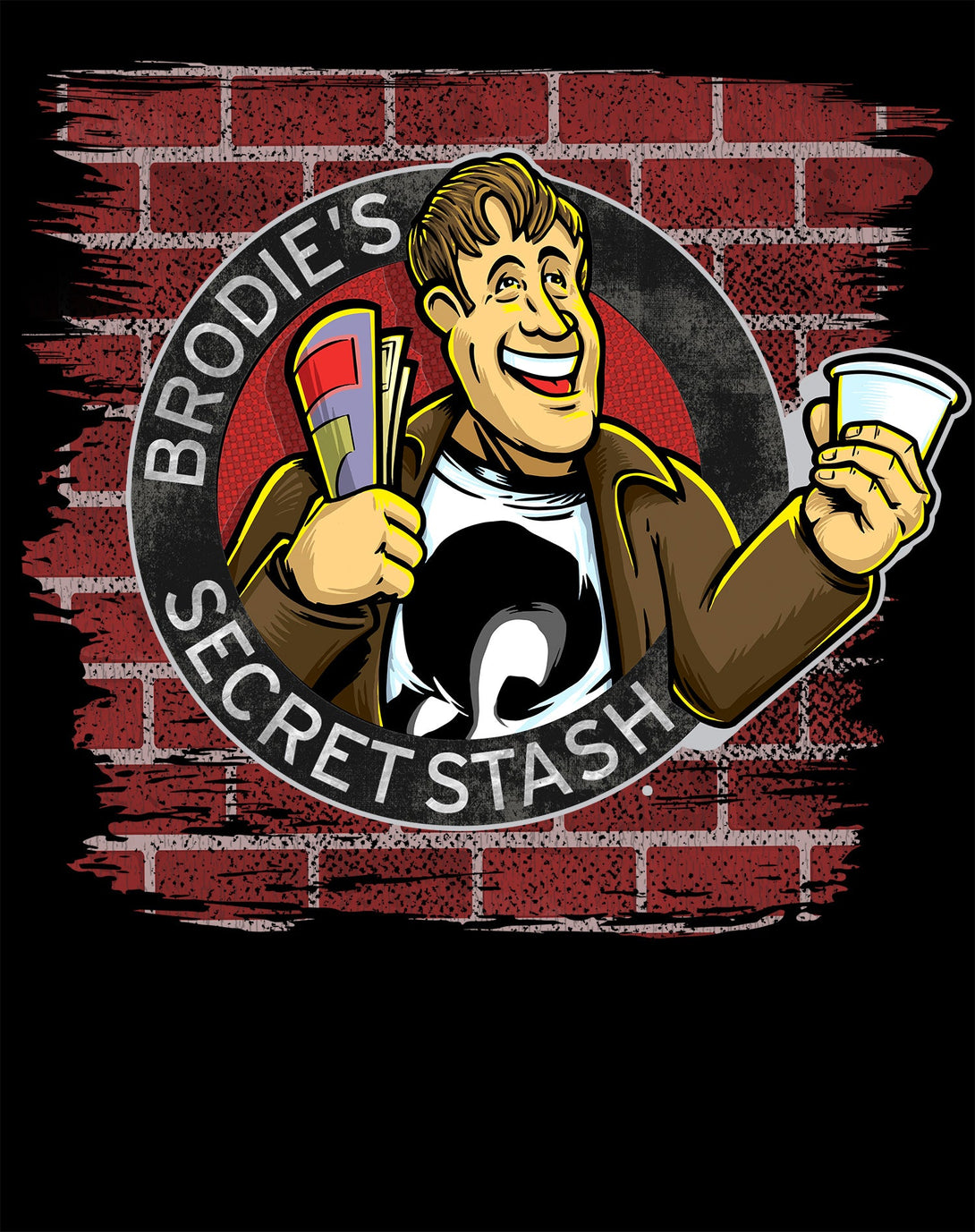 Kevin Smith Jay & Silent Bob Reboot Brodie's Secret Stash Store Logo Wall Official Women's T-Shirt Black - Urban Species Design Close Up