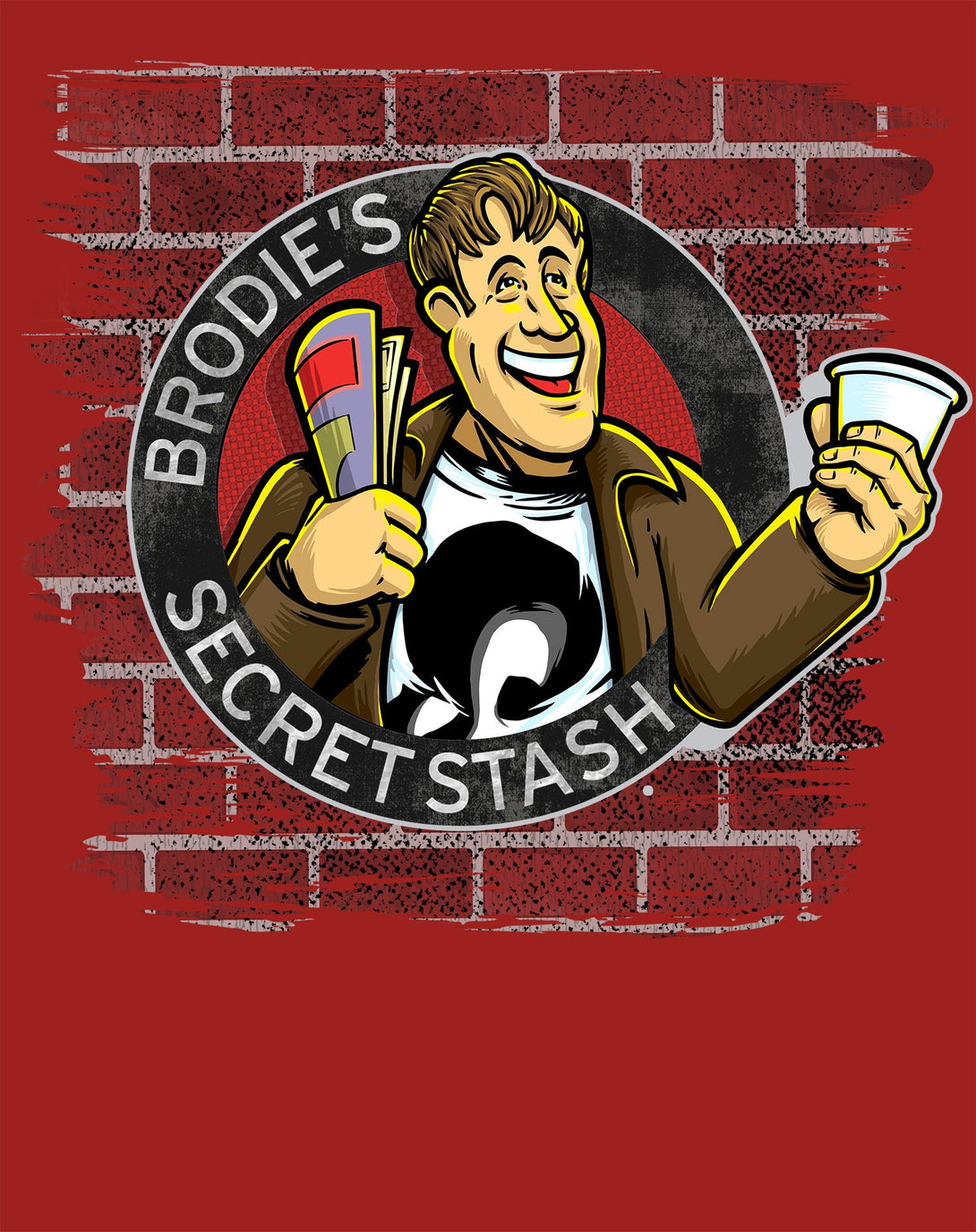 Kevin Smith Jay & Silent Bob Reboot Brodie's Secret Stash Store Logo Wall Official Women's T-Shirt Red - Urban Species Design Close Up