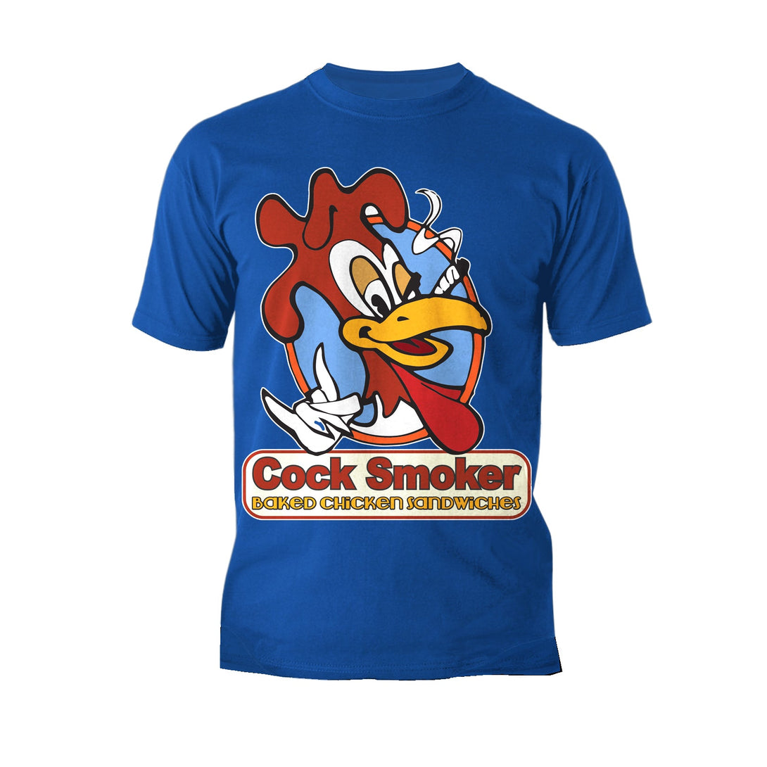 Kevin Smith Jay & Silent Bob Reboot Cock Smoker Baked Chicken Sandwiches Logo Official Men's T-Shirt Blue - Urban Species