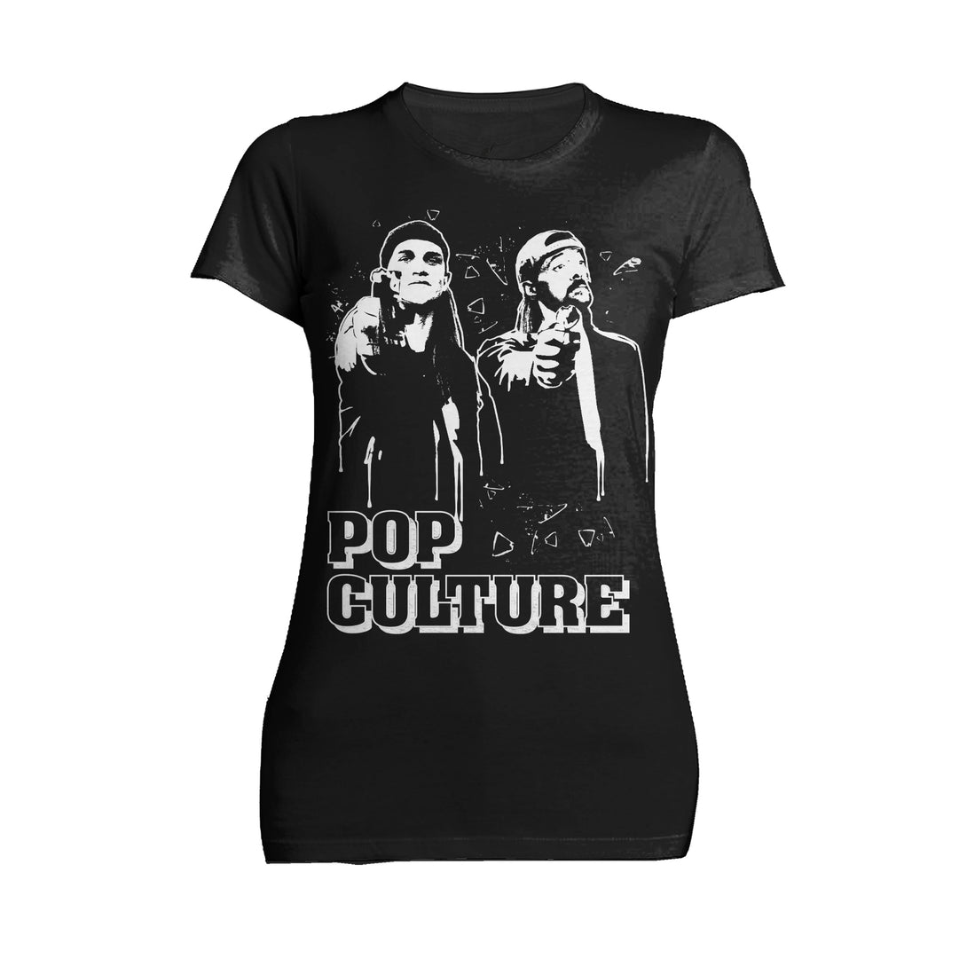 Kevin Smith Jay & Silent Bob Remix Pop Culture Fiction Graff Official Women's T-Shirt Black - Urban Species