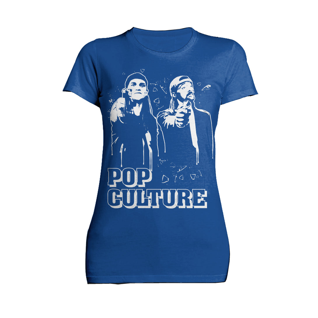 Kevin Smith Jay & Silent Bob Remix Pop Culture Fiction Graff Official Women's T-Shirt Blue - Urban Species
