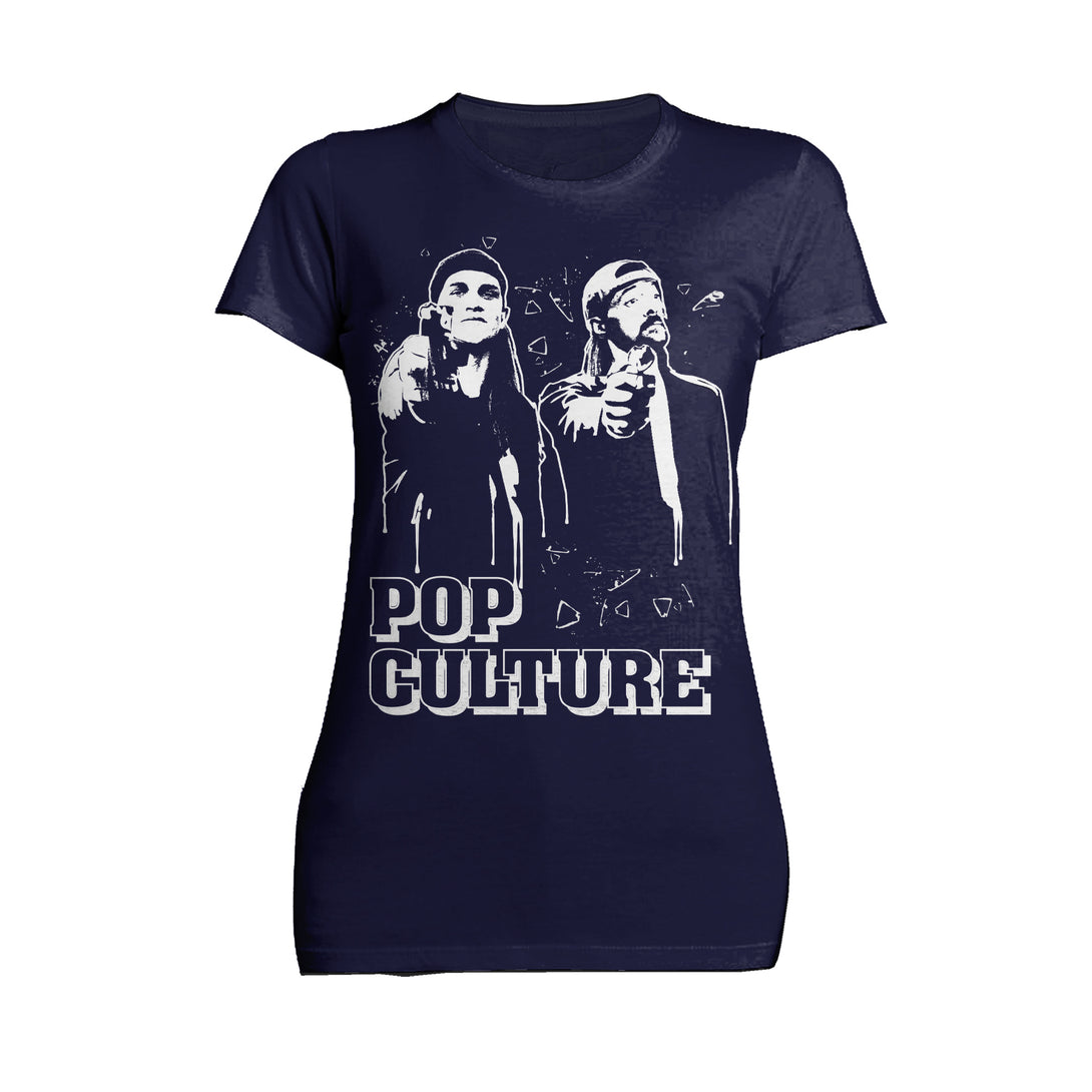 Kevin Smith Jay & Silent Bob Remix Pop Culture Fiction Graff Official Women's T-Shirt Navy - Urban Species