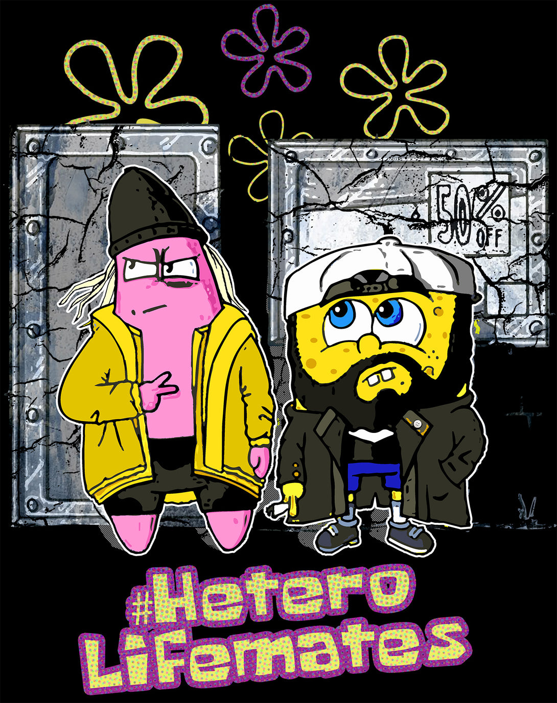Kevin Smith Jay & Silent Bob Remix Sponge Retro 90s Mashup Black - Urban Species Design Close Up