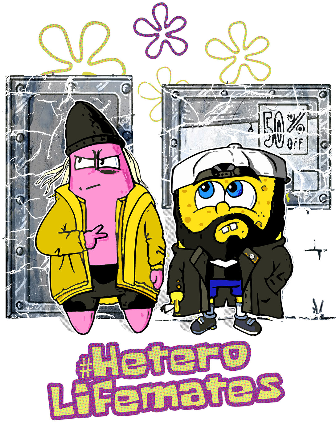 Kevin Smith Jay & Silent Bob Remix Sponge Retro 90s Mashup White - Urban Species Design Close Up