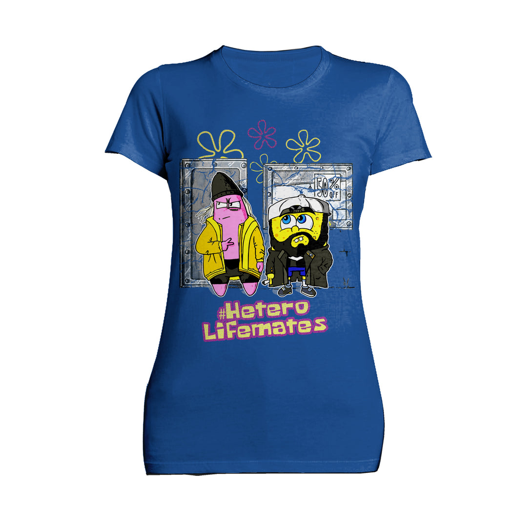 Kevin Smith Jay & Silent Bob Remix Sponge Retro 90s Mashup Official Women's T-Shirt Blue - Urban Species