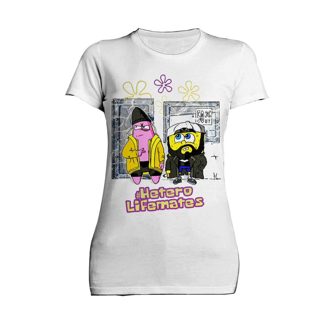 Kevin Smith Jay & Silent Bob Remix Sponge Retro 90s Mashup Official Women's T-Shirt White - Urban Species