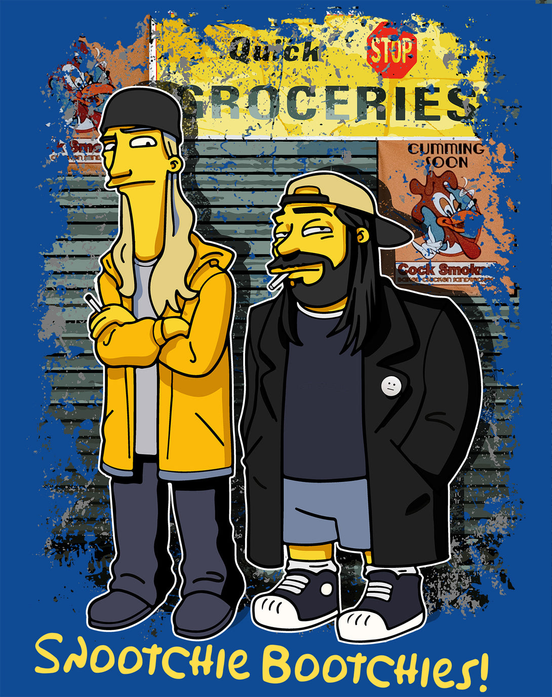 Kevin Smith Jay & Silent Bob Remix Springfield Quick Stop Official Women's T-Shirt Blue - Urban Species Design Close Up