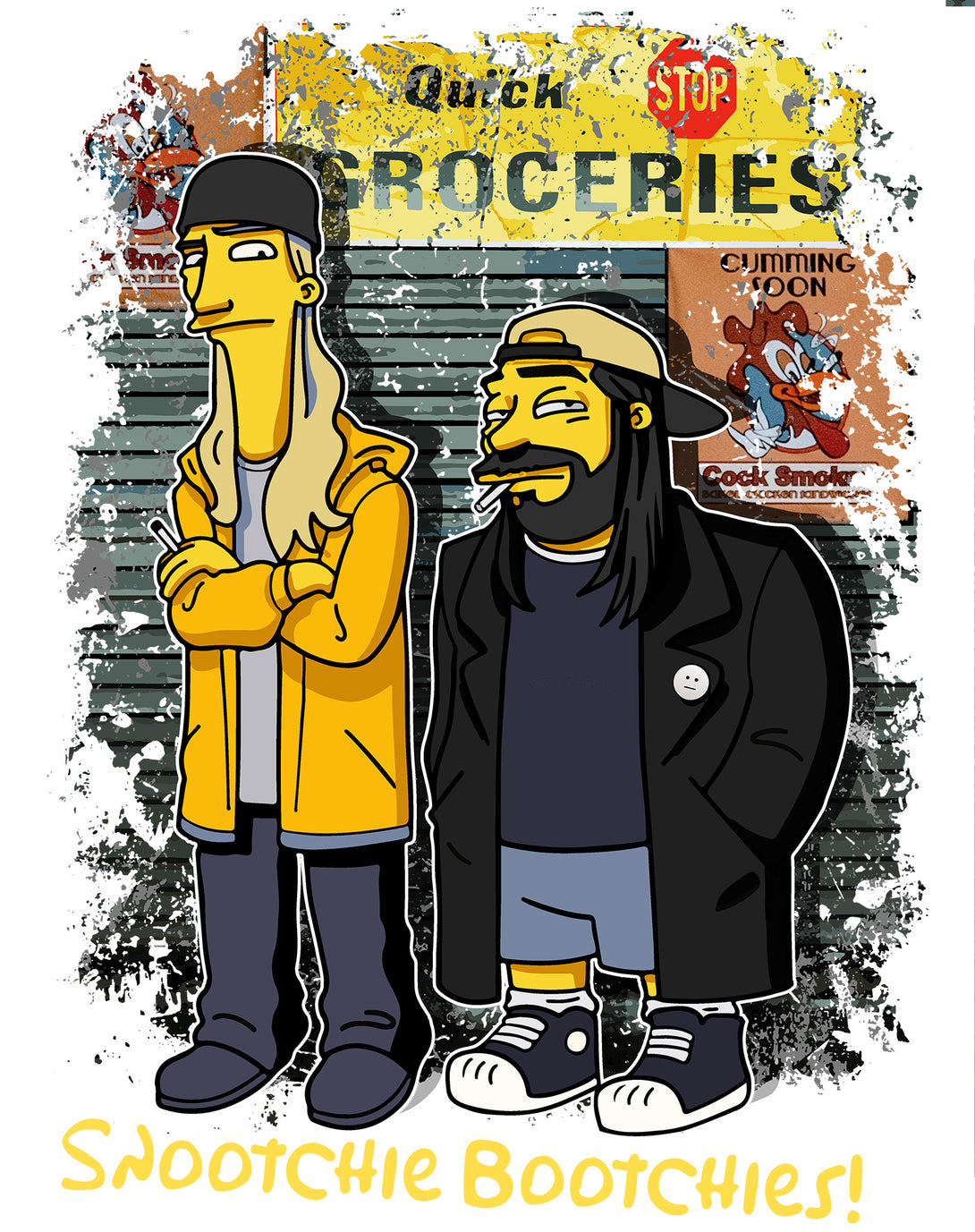 Kevin Smith Jay & Silent Bob Remix Springfield Quick Stop Official Women's T-Shirt White - Urban Species Design Close Up