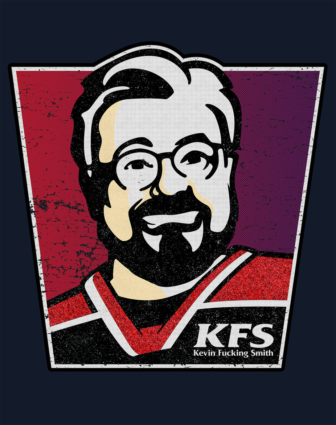 Kevin Smith Remix KFS Logo Meme KFC Parody FCK Lol Geek Fan Official Men's T-Shirt Navy - Urban Species Design Close Up