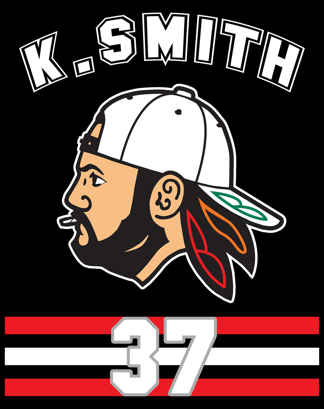 Kevin Smith VASHL Street Hockey League Jersey Team Hawks 37 Official Men's T-Shirt Black - Urban Species Design Close Up