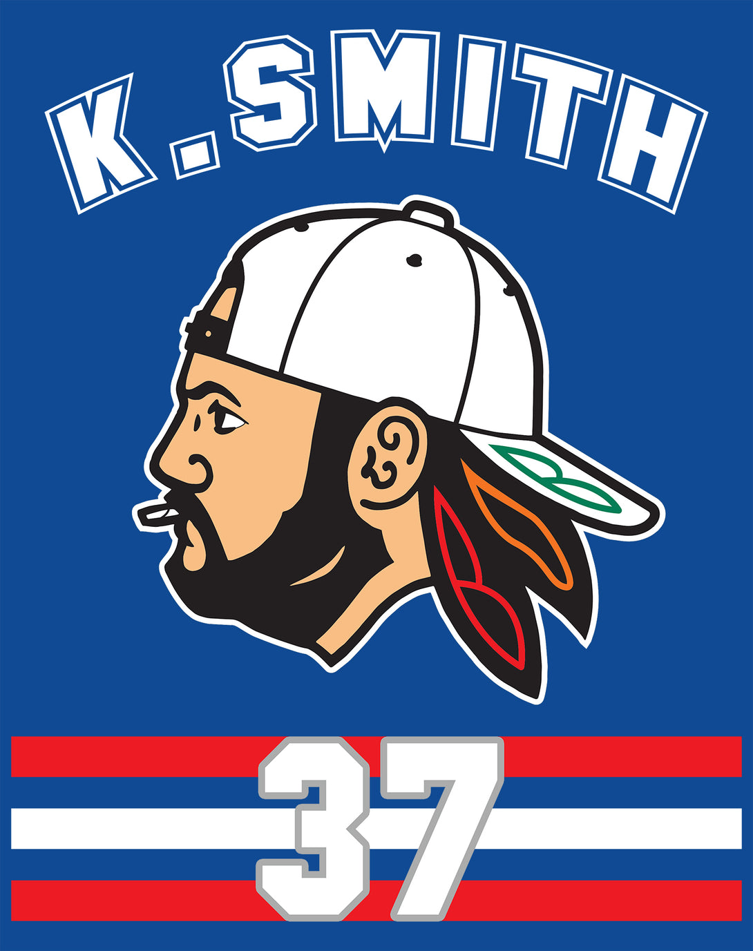 Kevin Smith VASHL Street Hockey League Jersey Team Hawks 37 Official Men's T-Shirt Blue - Urban Species Design Close Up