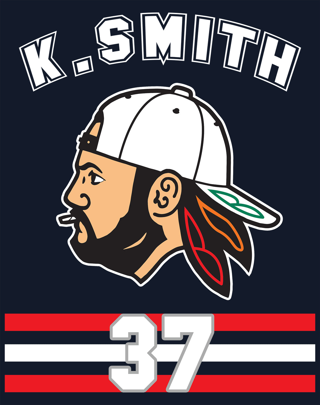 Kevin Smith VASHL Street Hockey League Jersey Team Hawks 37 Official Men's T-Shirt Navy - Urban Species Design Close Up