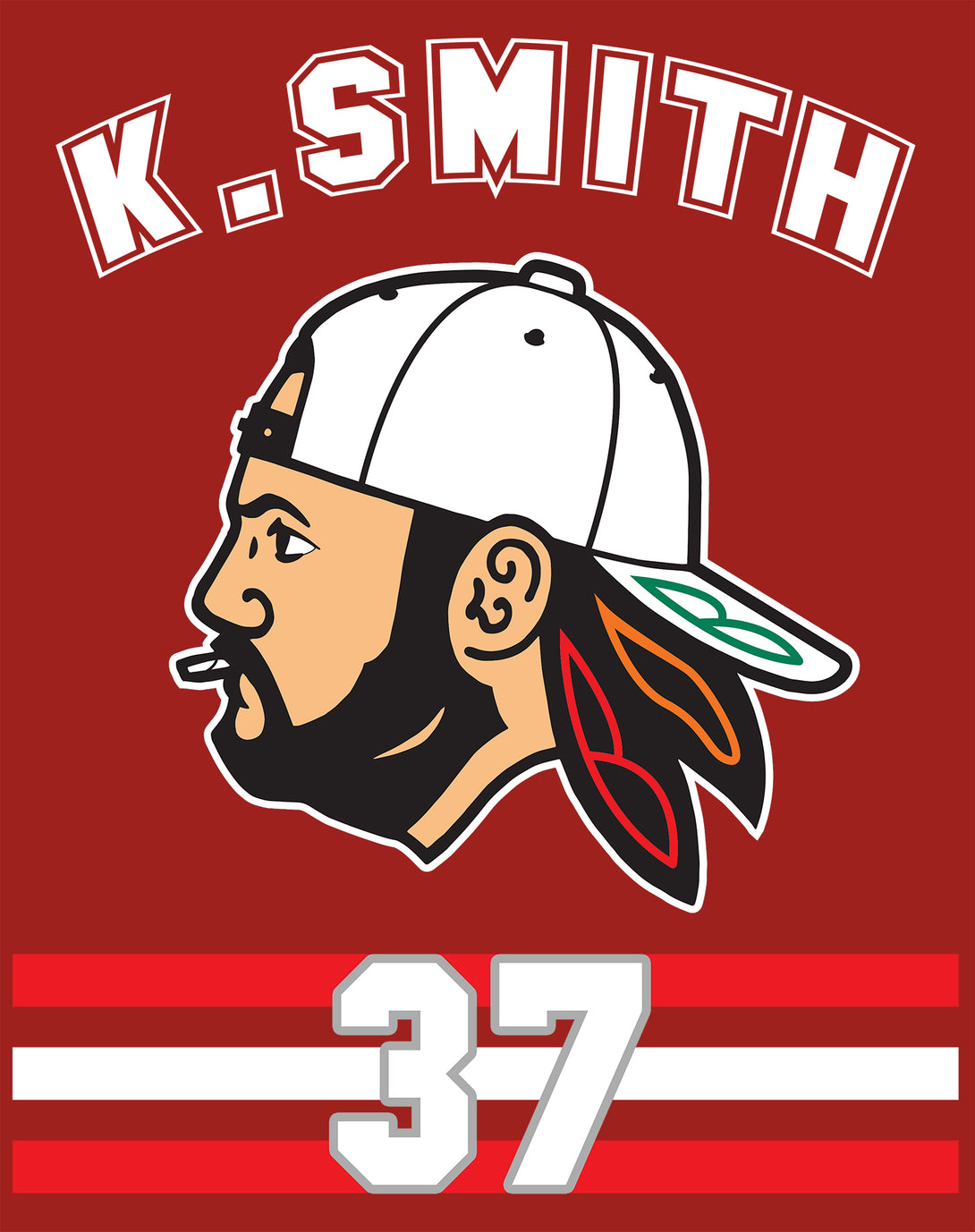 Kevin Smith VASHL Street Hockey League Jersey Team Hawks 37 Official Men's T-Shirt Red - Urban Species Design Close Up