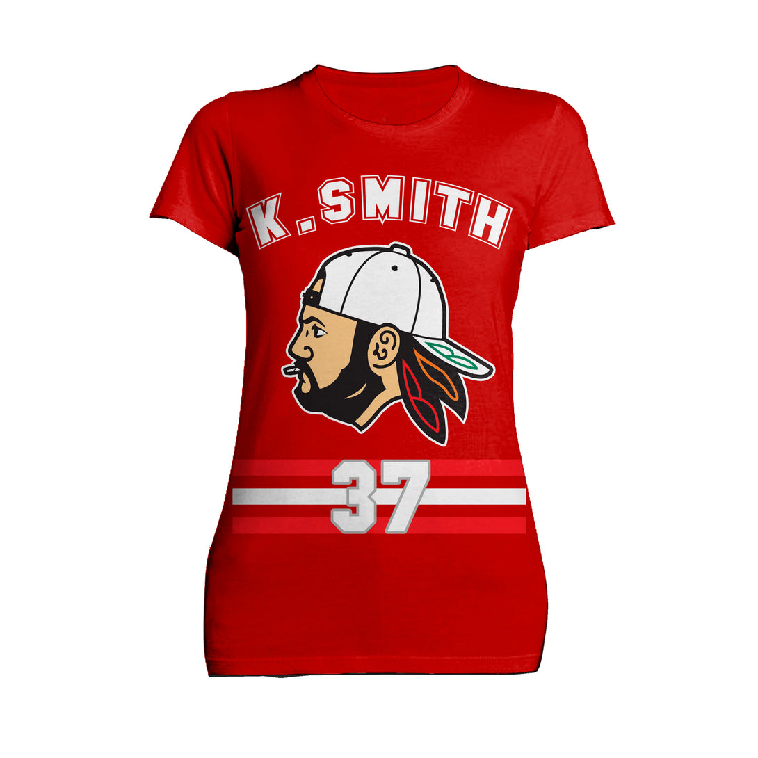 Kevin Smith VASHL Street Hockey League Jersey Team Hawks 37 Official Women's T-Shirt Red - Urban Species