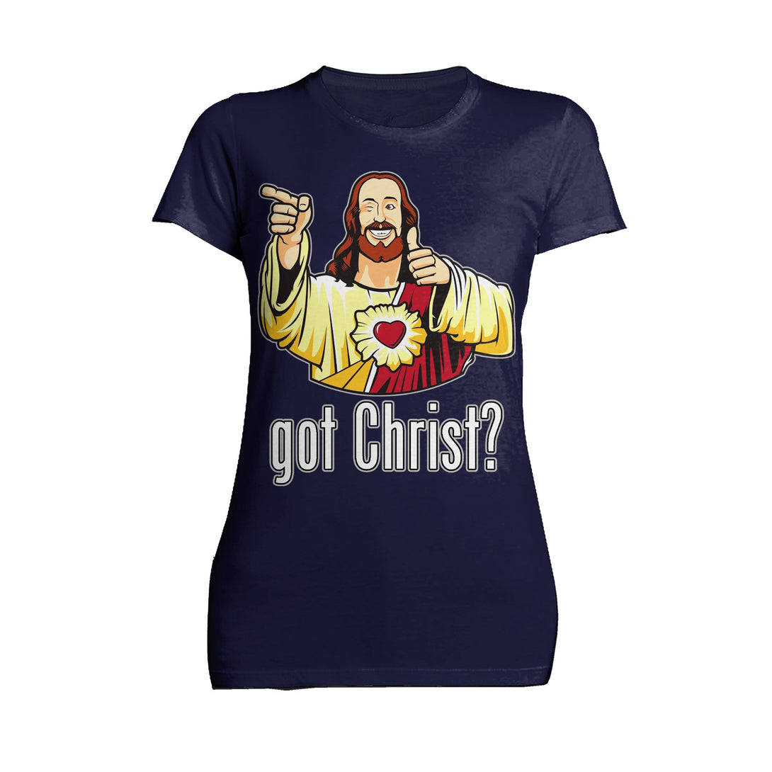 Kevin Smith View Askewniverse Buddy Christ Got Finger Guns Classic Official Women's T-Shirt Navy - Urban Species