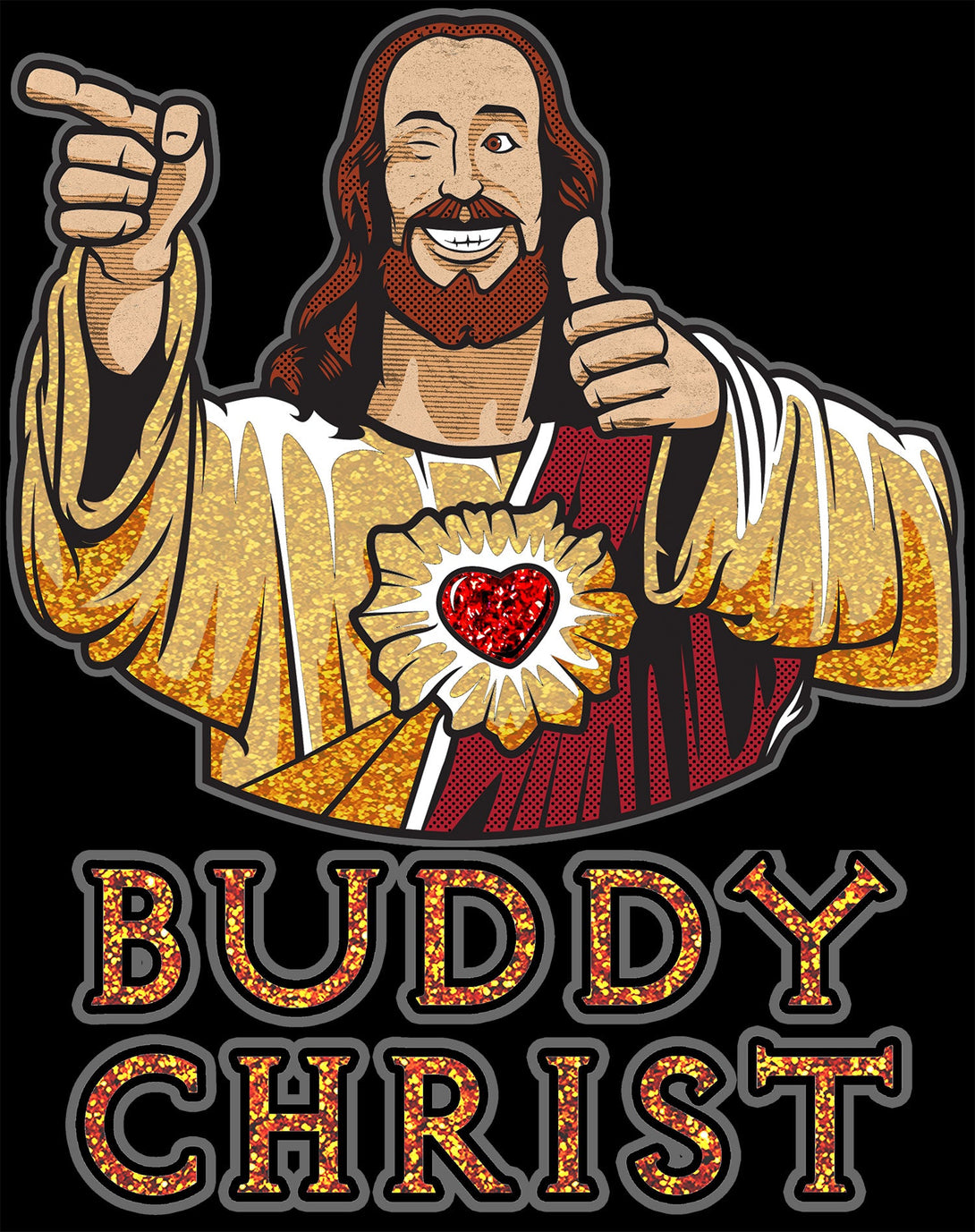 Kevin Smith View Askewniverse Buddy Christ Got Golden Wow Edition Official Women's T-Shirt Black - Urban Species Design Close Up