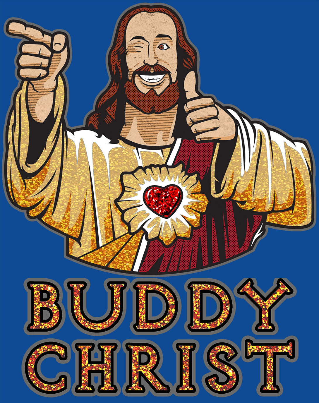 Kevin Smith View Askewniverse Buddy Christ Got Golden Wow Edition Official Women's T-Shirt Blue - Urban Species Design Close Up