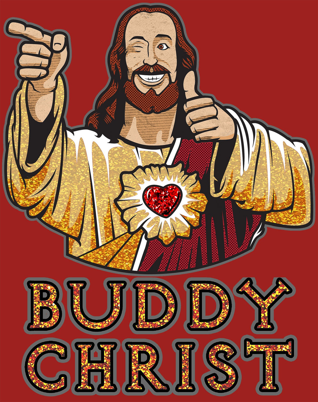 Kevin Smith View Askewniverse Buddy Christ Got Golden Wow Edition Official Women's T-Shirt Red - Urban Species Design Close Up