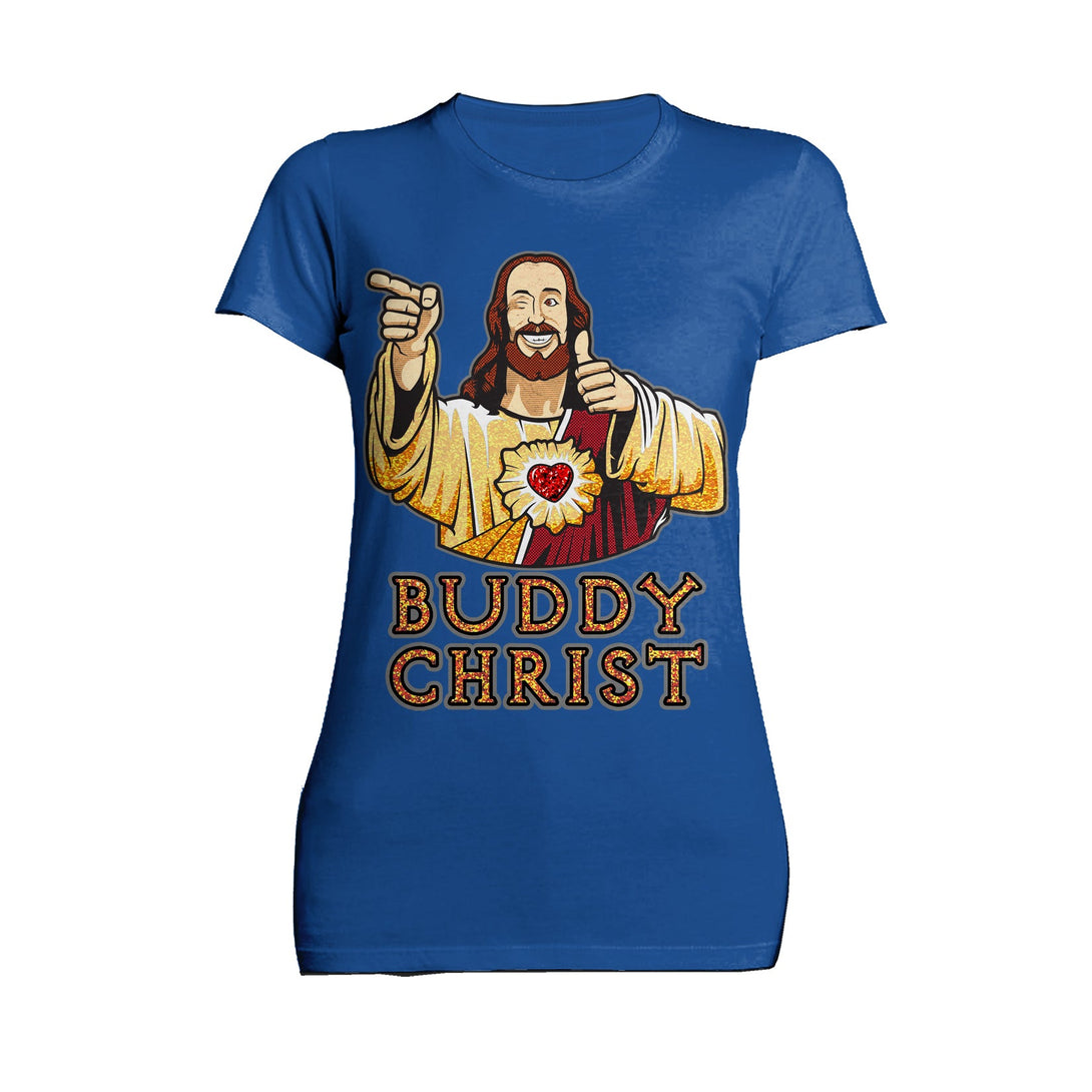 Kevin Smith View Askewniverse Buddy Christ Got Golden Wow Edition Official Women's T-Shirt Blue - Urban Species