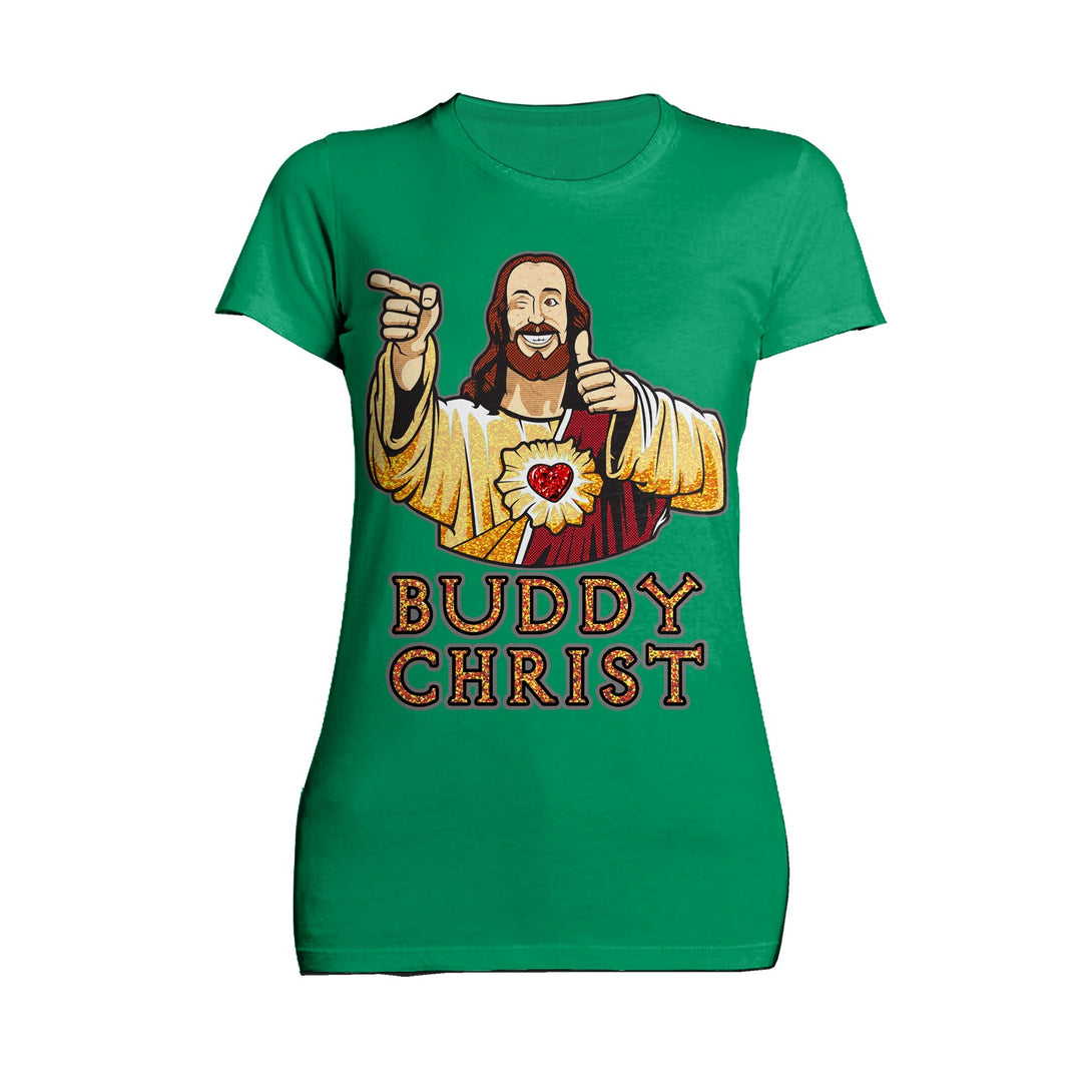 Kevin Smith View Askewniverse Buddy Christ Got Golden Wow Edition Official Women's T-Shirt Green - Urban Species