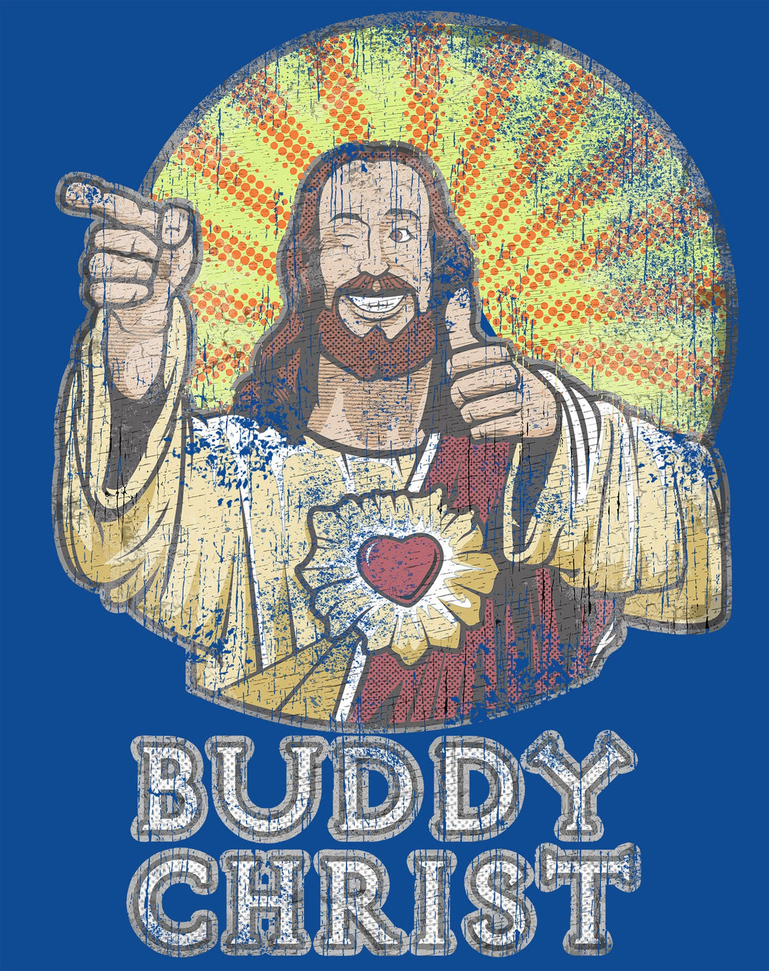 Kevin Smith View Askewniverse Buddy Christ Got Summer Vintage Variant Official Men's T-Shirt Blue - Urban Species Design Close Up