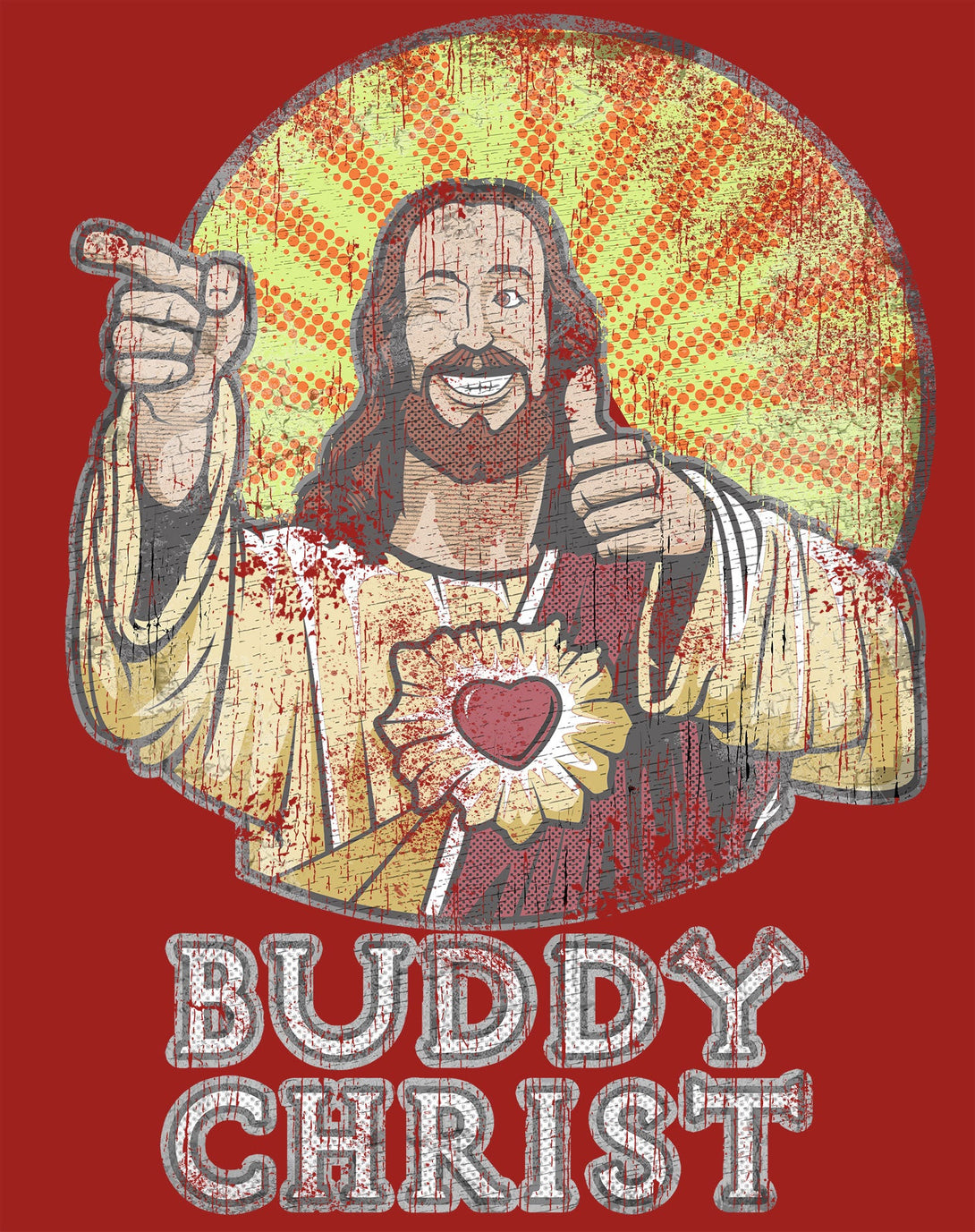 Kevin Smith View Askewniverse Buddy Christ Got Summer Vintage Variant Official Men's T-Shirt Red - Urban Species Design Close Up