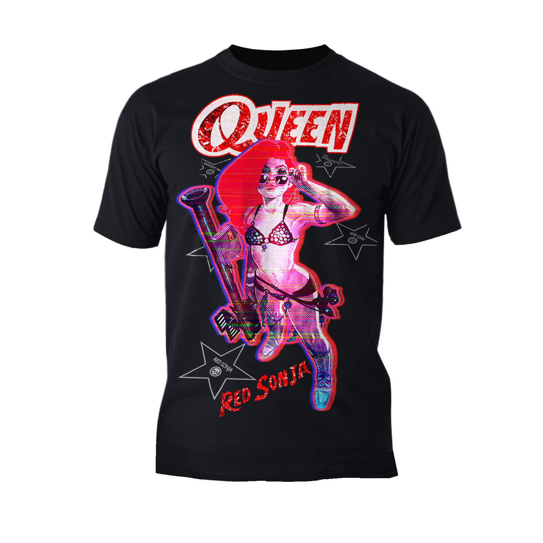Red Sonja Ben Caldwell Comic Synthwave Queen Glitch Starlet Official Men's T-Shirt Black