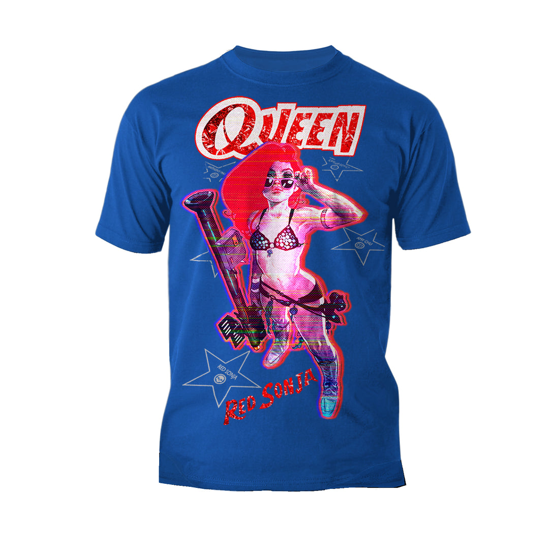Red Sonja Ben Caldwell Comic Synthwave Queen Glitch Starlet Official Men's T-Shirt Blue