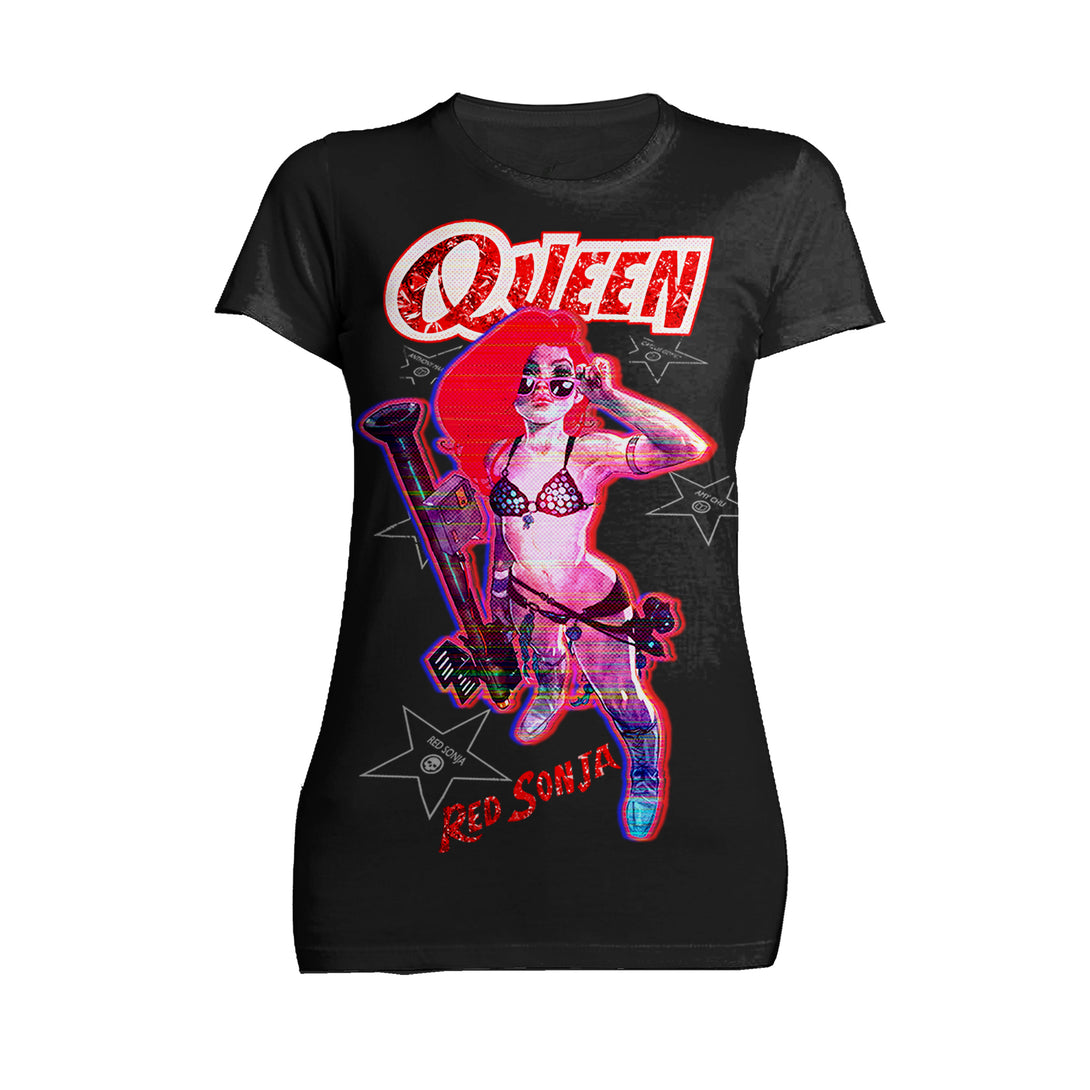 Red Sonja Ben Caldwell Comic Synthwave Queen Glitch Starlet Official Women's T-Shirt Black