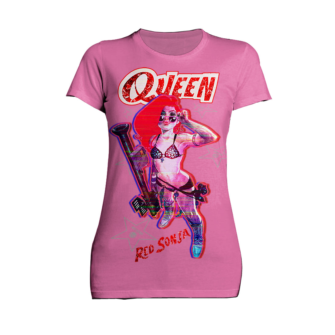 Red Sonja Ben Caldwell Comic Synthwave Queen Glitch Starlet Official Women's T-Shirt Pink