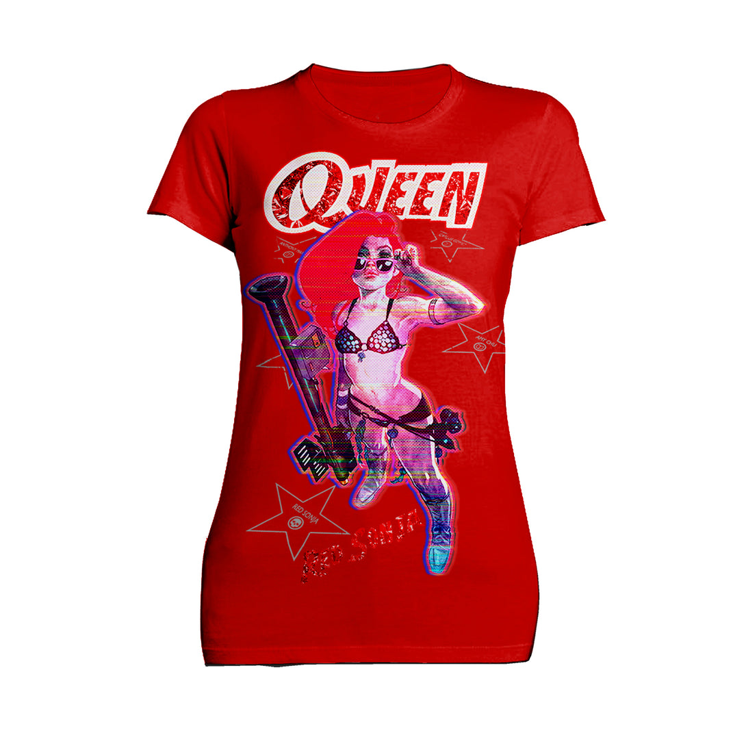 Red Sonja Ben Caldwell Comic Synthwave Queen Glitch Starlet Official Women's T-Shirt Red