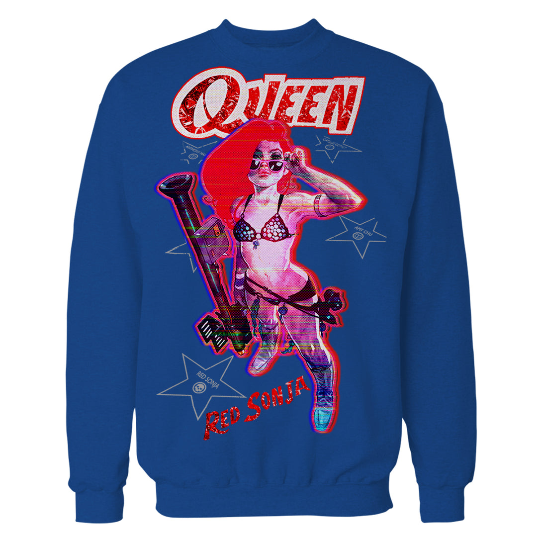 Red Sonja Ben Caldwell Comic Synthwave Queen Glitch Starlet Official Sweatshirt Blue