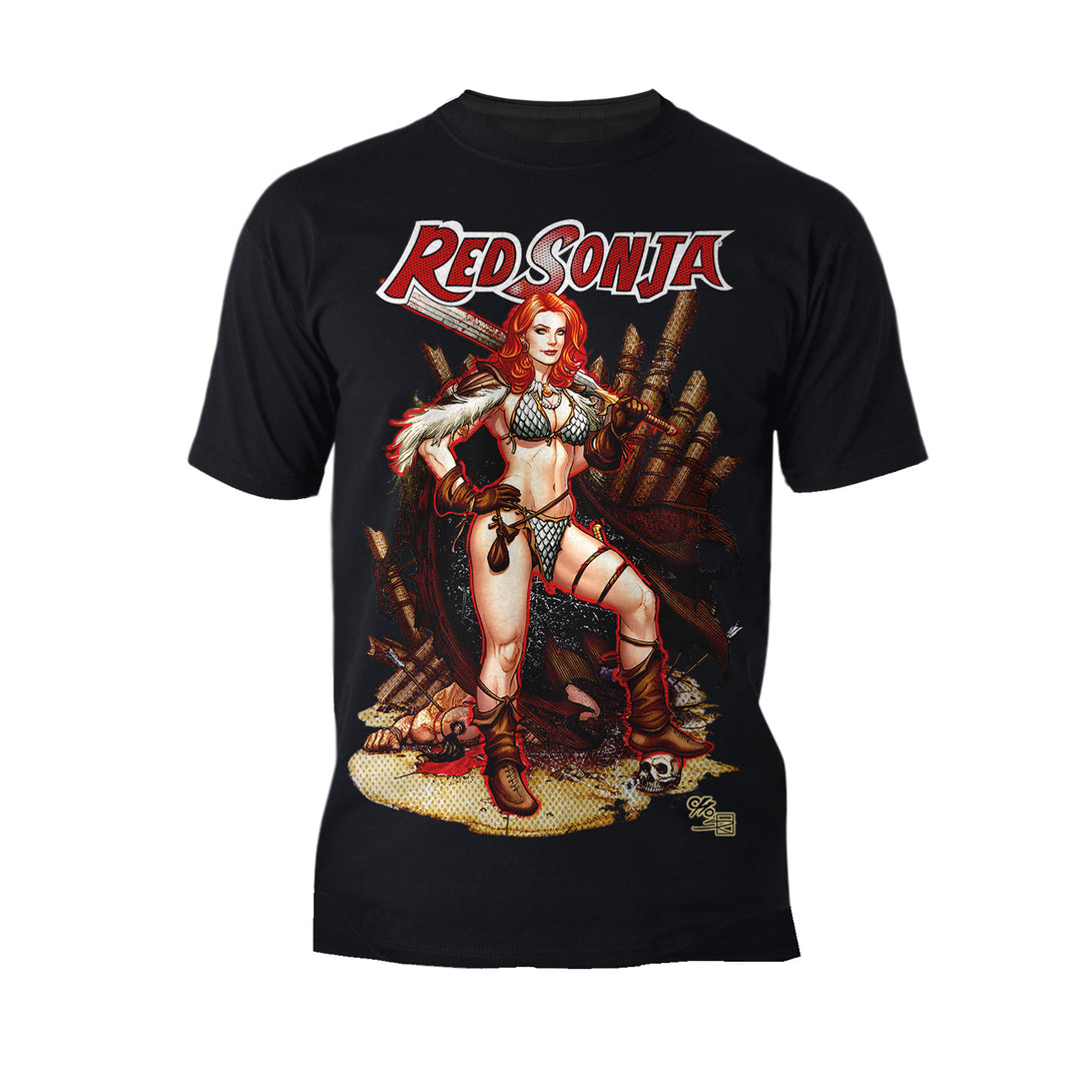 Red Sonja Frank Cho Comic Cover Art Hyrkania Warrior Queen Official Men's T-Shirt Black