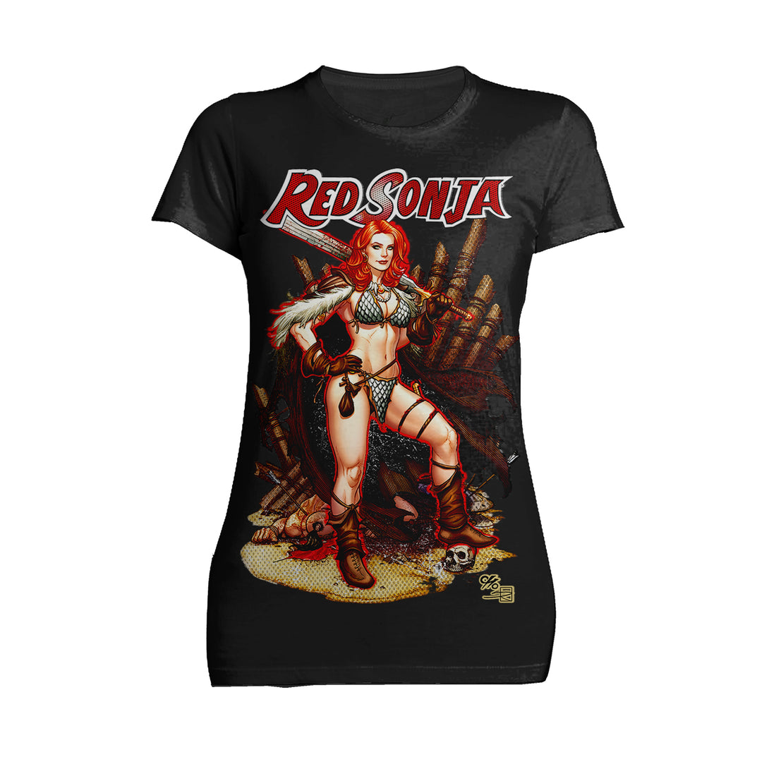 Red Sonja Frank Cho Comic Cover Art Hyrkania Warrior Queen Official Women's T-Shirt Black