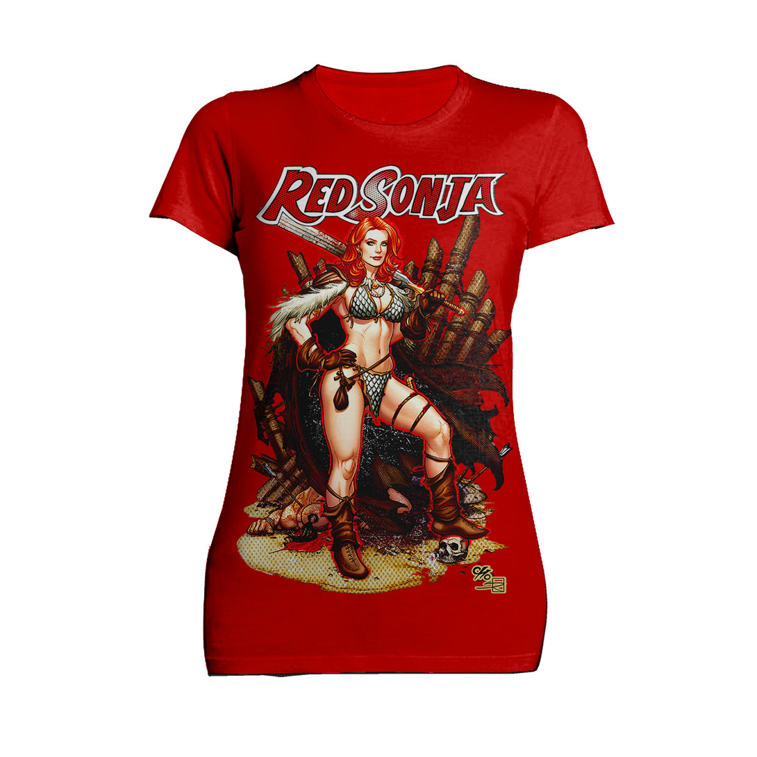 Red Sonja Frank Cho Comic Cover Art Hyrkania Warrior Queen Official Women's T-Shirt Red