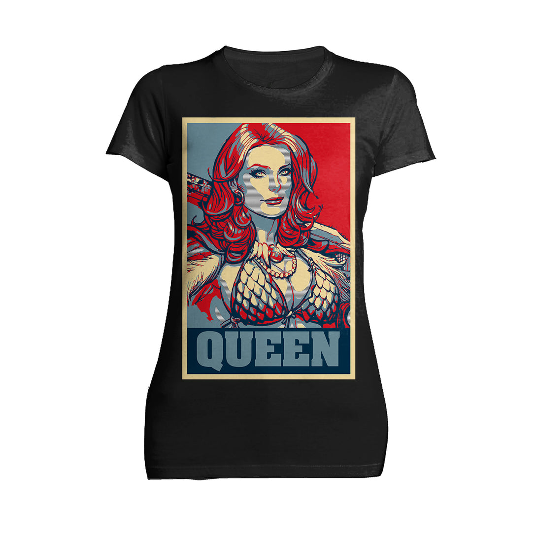 Red Sonja Frank Cho Propaganda Icon Redhead Queens Crusade Official Women's T-Shirt Black