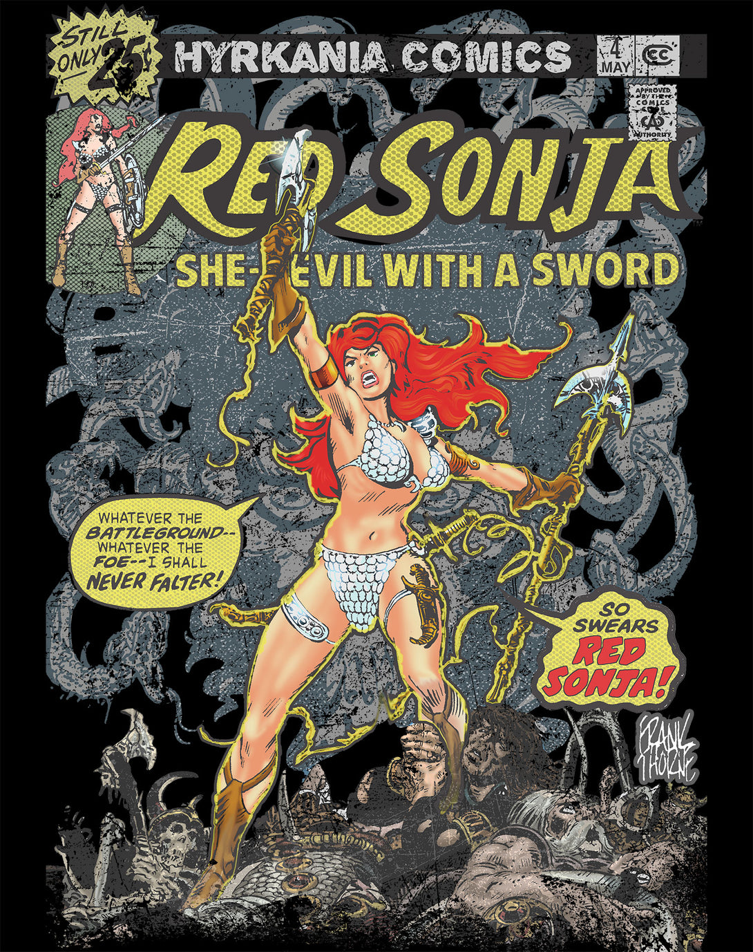 Red Sonja Frank Thorne Comic Legends Cover 4 Retro Vintage Official Sweatshirt Black Design Closeup