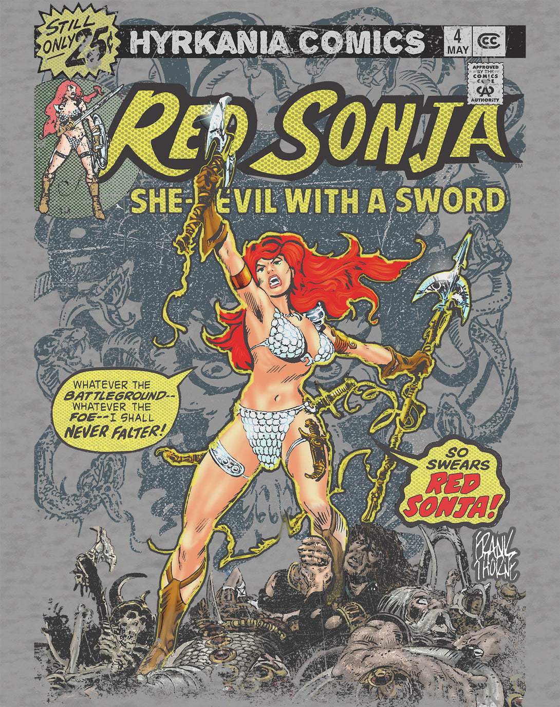 Red Sonja Frank Thorne Comic Legends Cover 4 Retro Vintage Official Sweatshirt Sports Grey Design Closeup