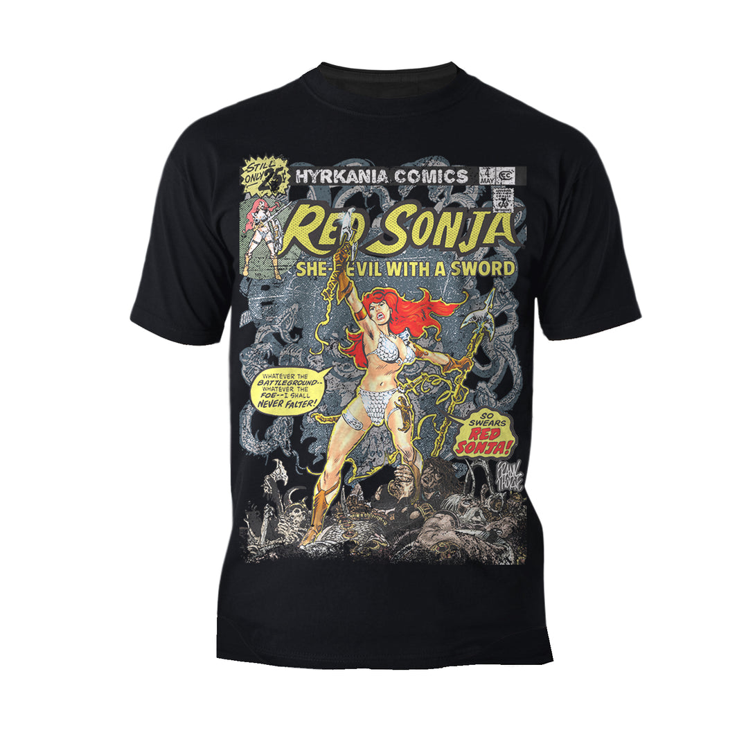 Red Sonja Frank Thorne Comic Legends Cover 4 Retro Vintage Official Men's T-Shirt Black