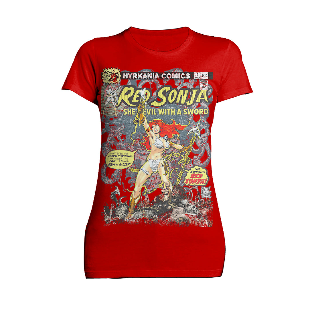 Red Sonja Frank Thorne Comic Legends Cover 4 Retro Vintage Official Women's T-Shirt Red