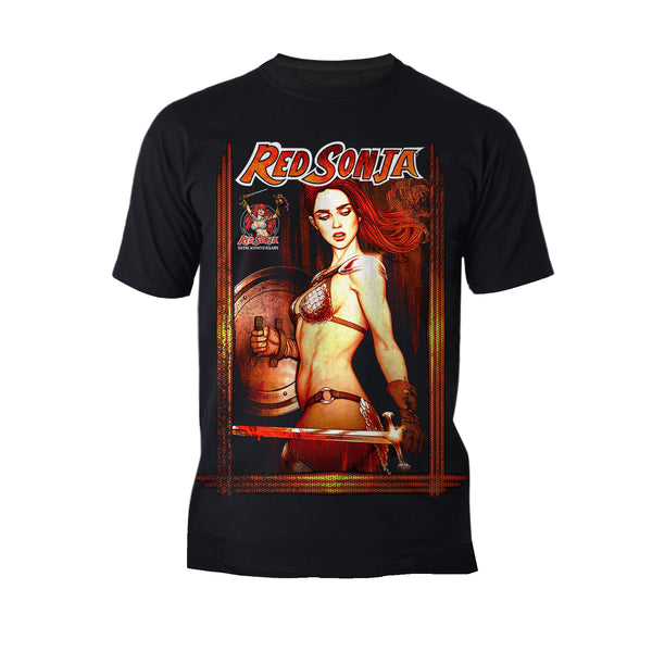 Red Sonja Jenny Frison Comic Cover Art Warrior Queen Sword Official Men's T-Shirt Black 