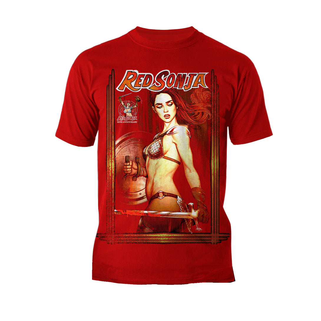 Red Sonja Jenny Frison Comic Cover Art Warrior Queen Sword Official Men's T-Shirt Red