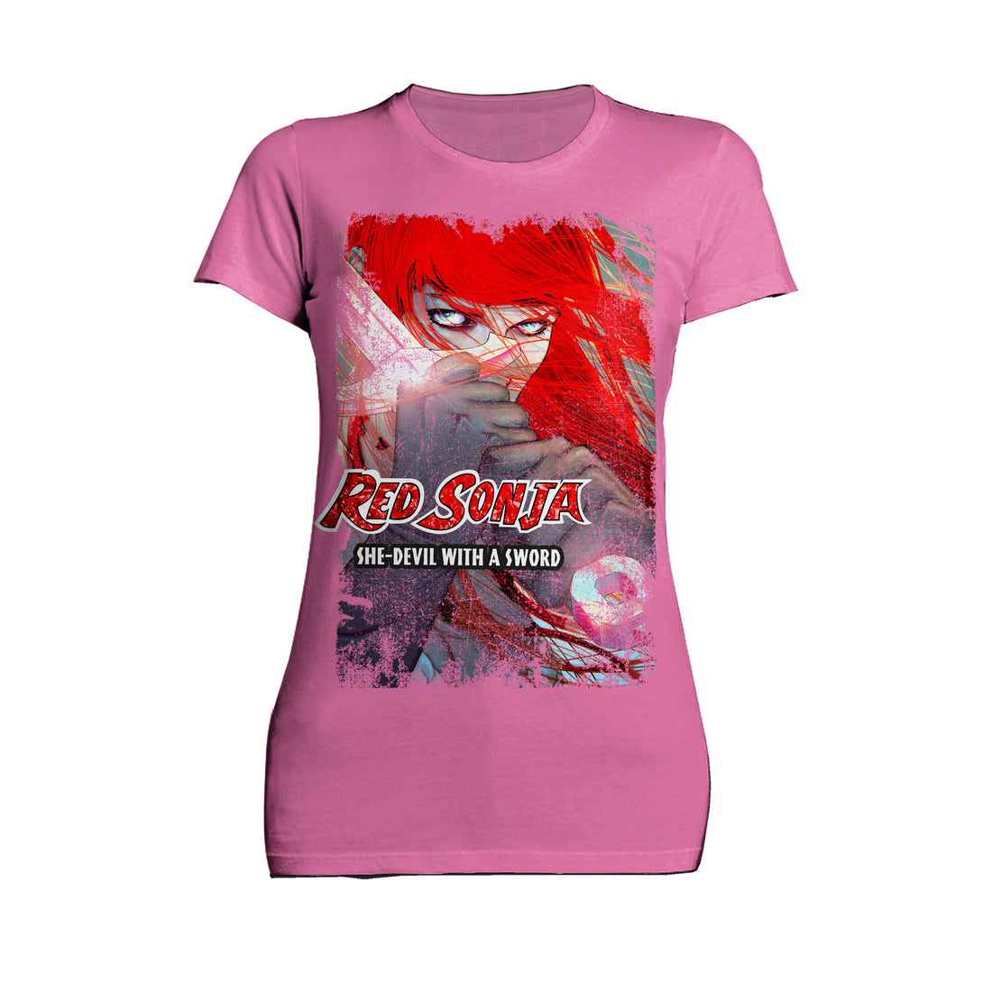 Red Sonja Jenny Frison Comic Cover She-Devil Sword Warrior Official Women's T-Shirt Pink