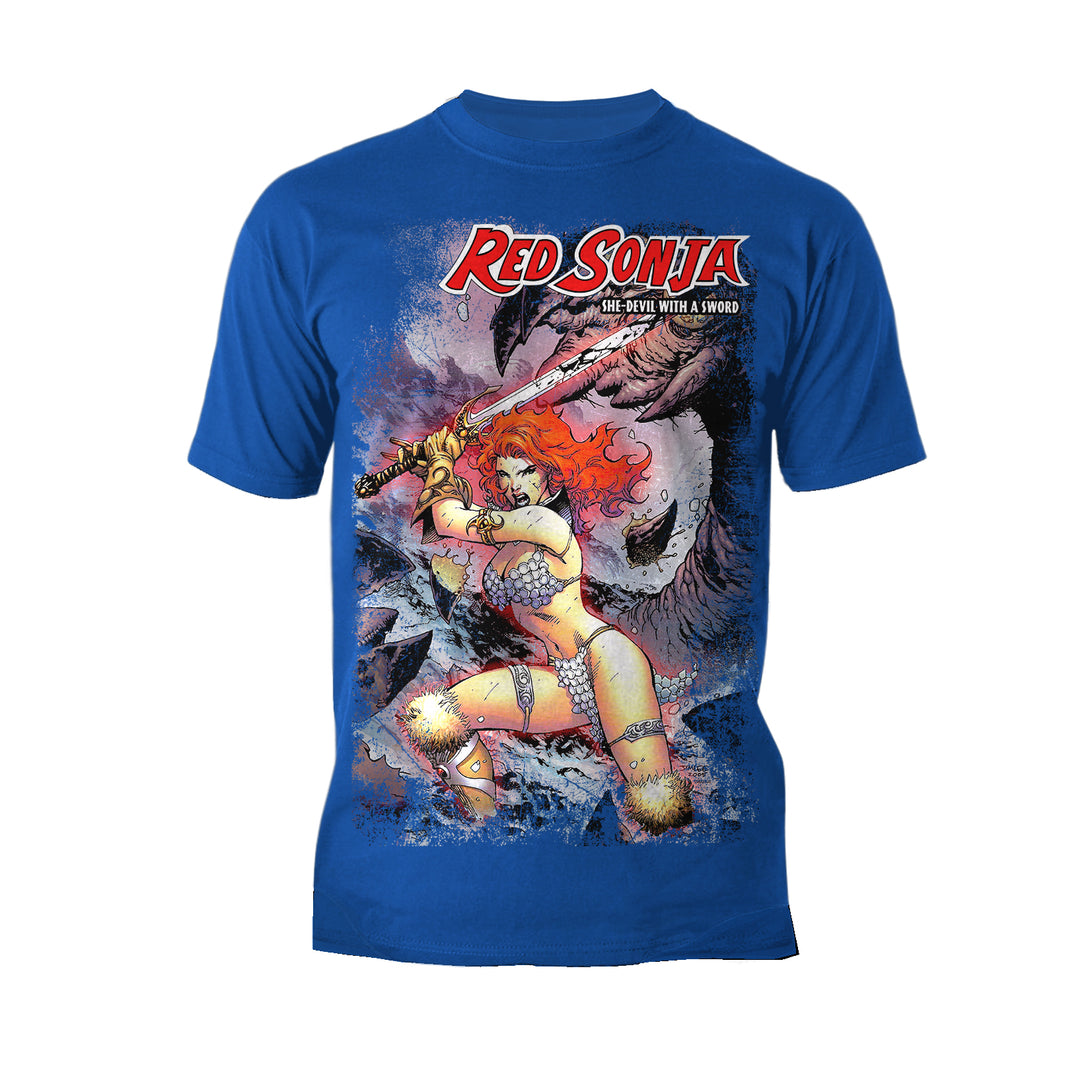 Red Sonja Jim Lee Comic Cover She-Devil Sword Warrior Queen Official Men's T-Shirt Blue