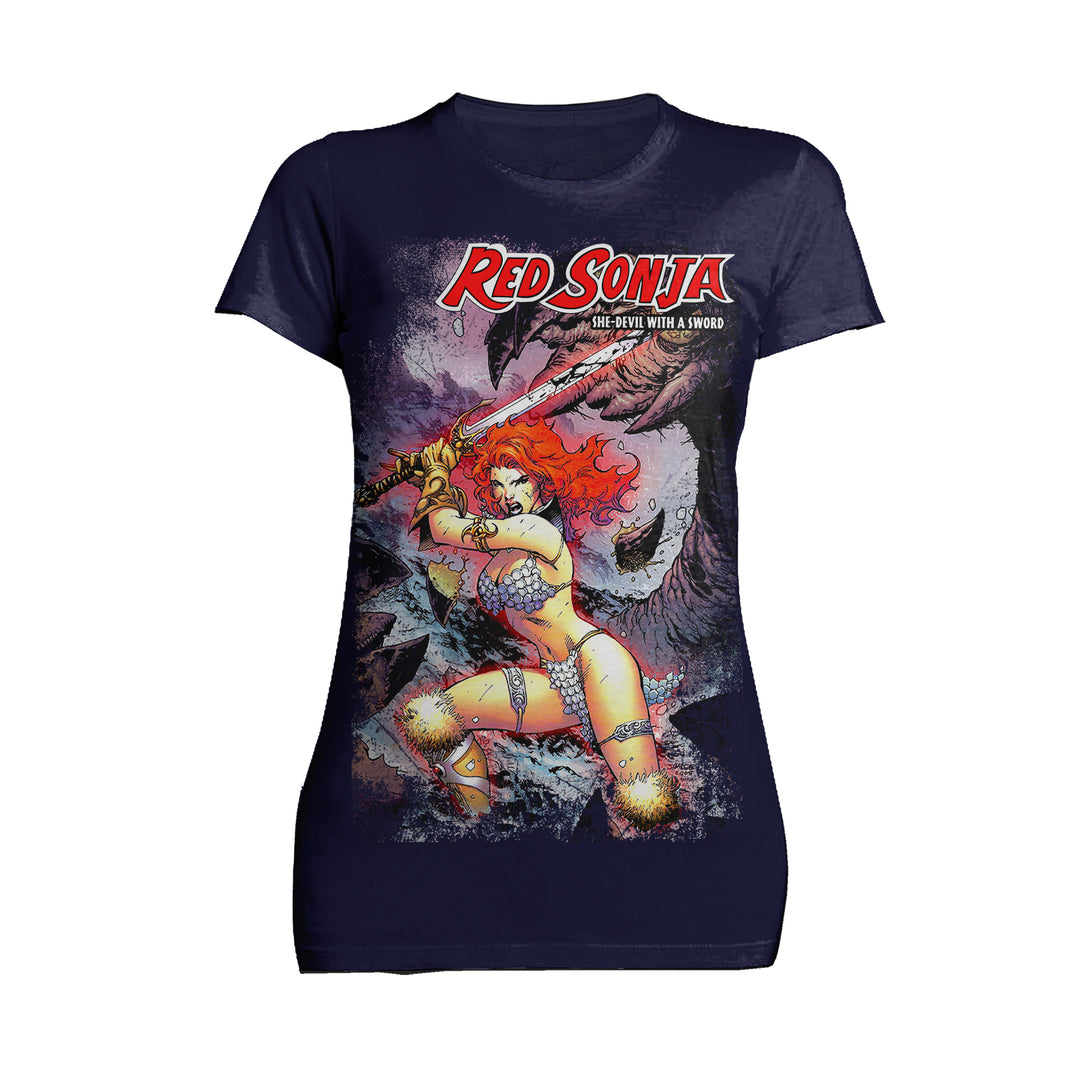 Red Sonja Jim Lee Comic Cover She-Devil Sword Warrior Queen Official Women's T-Shirt Navy